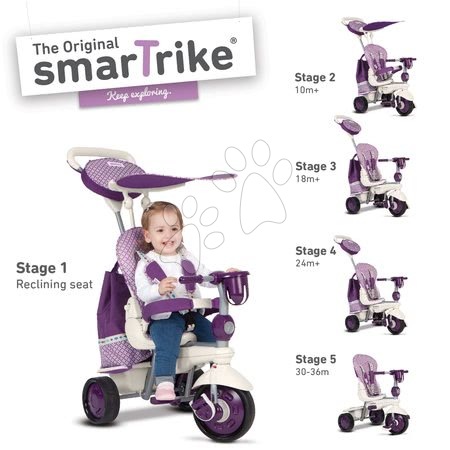 Tříkolky od 10 měsíců - Tříkolka Splash 5v1 Purple&White smarTrike - 8