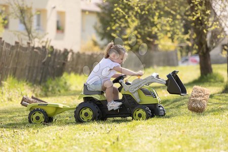 Voitures à pédales pour enfants - Tracteur à pédales avec chargeur et remorque Farmer Max Green Tractor+Trailer Smoby - 9