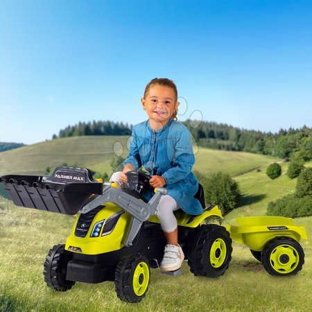 Voitures à pédales pour enfants - Tracteur à pédales avec chargeur et remorque Farmer Max Green Tractor+Trailer Smoby - 5