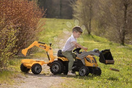 Otroška vozila na pedala kompleti - Komplet traktor na pedale in voziček s kosilnico Builder Max Tractor Smoby - 12