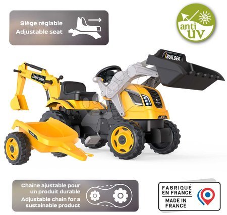 Voitures à pédales pour enfants - Set de tracteur à pédales et brouette avec tondeuse Builder Max Tractor Smoby - 6