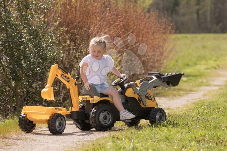 Otroška vozila na pedala kompleti - Komplet traktor na pedale in voziček s kosilnico Builder Max Tractor Smoby - 18