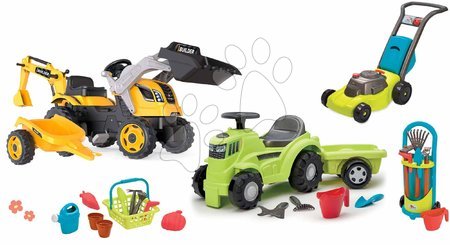 3-6 lat - Zestaw traktor na pedały z odpychaczem i przyczepą Builder Max Tractor Smoby