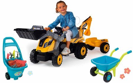 Véhicules pour enfants - Set tracteur à pédales avec remorque de jardin Builder Max Tractor Smoby