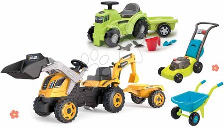 Vehículos de pedales para niños sets - Set traktor na šliapanie a kosačka so zvukom Builder Max Tractor Smoby