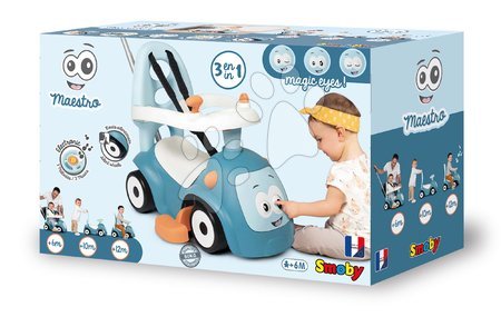 Babytaxiuri de la 6 luni - Set babytaxiu extensibil cu sunete Maestro Ride-On Blue 3in1 Smoby  - 23