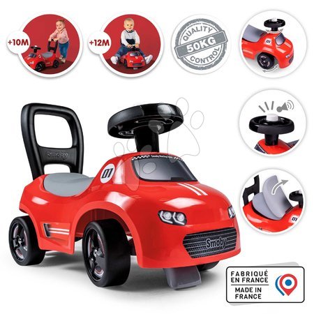 Vehículos para niños - Vehículo deportivo y andador con claxon funcional 2 en 1 Auto Ride On Rojo Smoby