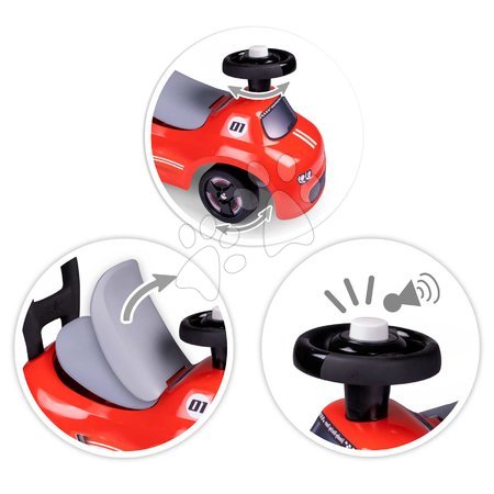 Veicoli per bambini - Cavalcabile sportivo e primi passi con suono 2in1 Auto Ride On Rosso Smoby_1