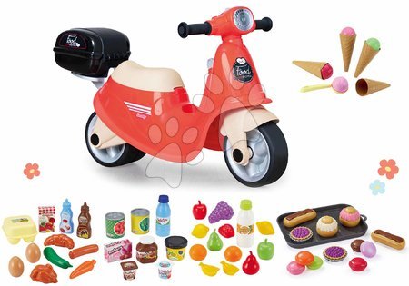 Toys for children from 1 to 2 years - Set odrážadlo Donáška jedla so zákuskami Scooter Food Express Smoby