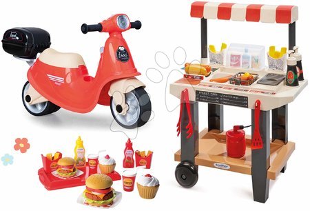 Toys for children from 1 to 2 years - Set odrážadlo Donáška jedla a stánok Scooter Food Express Smoby