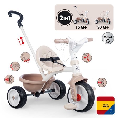 Triciclete de la 15 luni - Tricicletă cu funcție de rulare liberă Be Move Tricycle Beige Smoby - 4