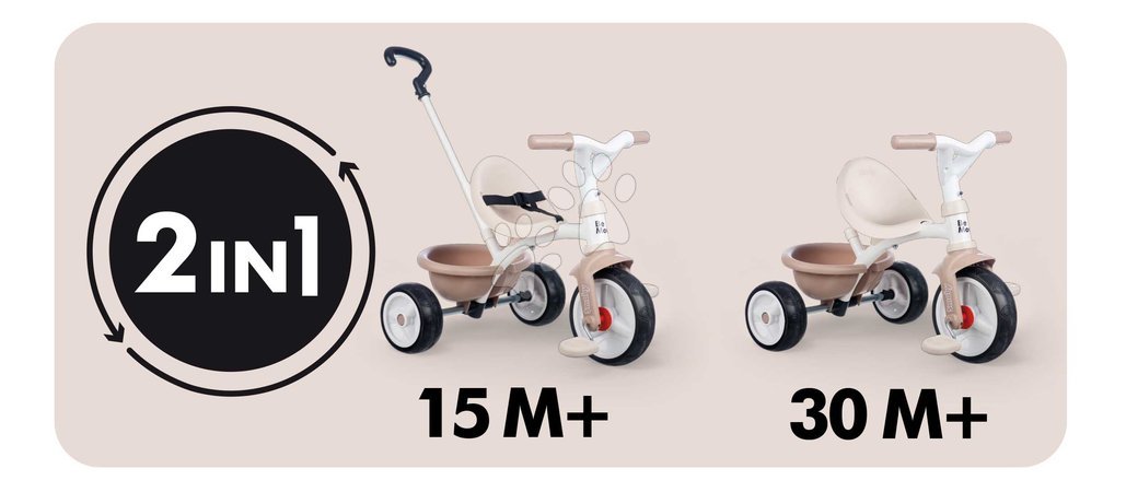 Triciclete de la 15 luni - Tricicletă cu funcție de rulare liberă Be Move Tricycle Beige Smoby - 3