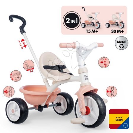 Tricycles à partir de 15 mois - Trotinette avec roue libre Be Move Tricycle Rose Smoby_1