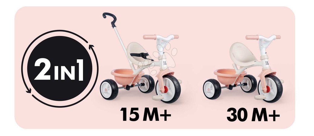 Triciclete de la 15 luni - Tricicletă cu funcție de rulare liberă Be Move Tricycle Pink Smoby - 2