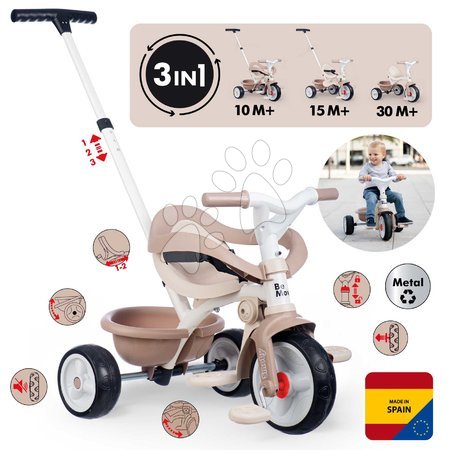 Trikes from 10 months - Trojkolka s voľnobehom Be Move Comfort Tricycle Beige Smoby - 2