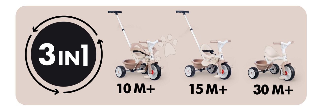 Triciclete de la 10 luni - Tricicletă cu funcție de rulare liberă Be Move Comfort Tricycle Beige Smoby - 3