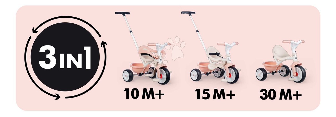 Tricycle à partir de 10 mois - Trotinette avec roue libre Be Move Comfort Tricycle Rose Smoby - 4