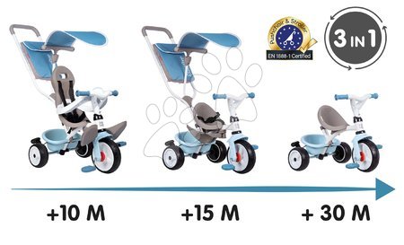 Trikes from 10 months - Tricycle and stroller in one with a high backrest Baby Balade Plus Tricycle Blue Smoby - 10