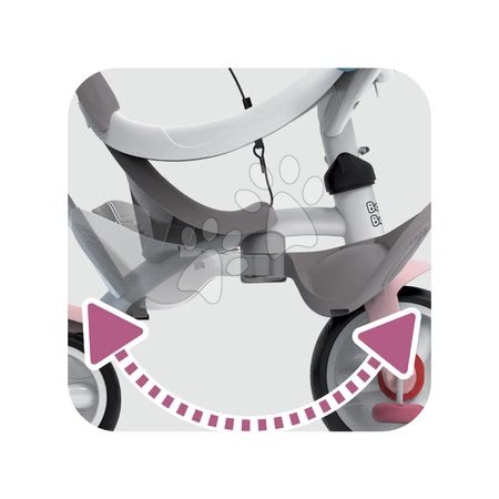 Tricicli dai 10 mesi - Triciclo e passeggino in uno con schienale alto Baby Balade Plus Tricycle Pink Smoby  - 8