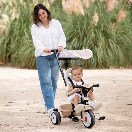 Triciklik 10 hónapos kortól - Tricikli és babakocsi egyben magas háttámasszal Baby Balade Tricycle Beige Smoby - 1