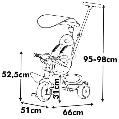 Triciklik 10 hónapos kortól - Tricikli és babakocsi egyben magas háttámasszal Baby Balade Tricycle Beige Smoby - 5