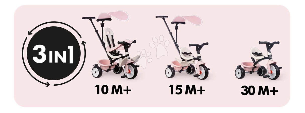 Tricycle à partir de 10 mois - Trotinette et poussette en un avec un dossier haut Baby Balade Tricycle Pink Smoby - 4