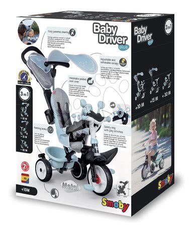 Trikes from 10 months - Tricycle and stroller in one with brake Baby Driver Plus Blue Smoby - 14