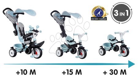 Tricycle à partir de 10 mois - Tricycle et poussette en un avec frein Baby Driver Plus Blue Smoby - 10