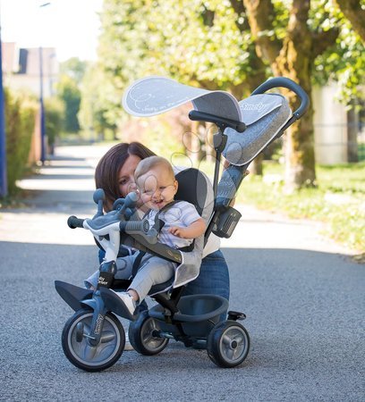 Tricycle à partir de 10 mois - Tricycle et poussette en un avec frein Baby Driver Plus Grey Smoby - 2