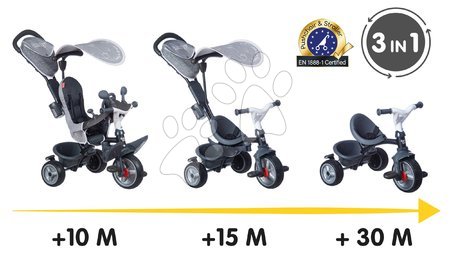 Tricycle à partir de 10 mois - Tricycle et poussette en un avec frein Baby Driver Plus Grey Smoby - 10