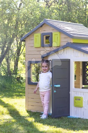 Cabanes avec mur d'escalade - Set de maison des amis avec aire de jeux et toboggan dans des couleurs élégantes Friends House Evo Playhouse Smoby - 17