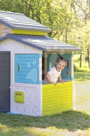 Cabanes avec mur d'escalade - Set de maison des amis avec aire de jeux et toboggan dans des couleurs élégantes Friends House Evo Playhouse Smoby - 11