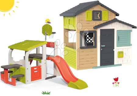 Cabanes avec mur d'escalade - Set de maison des amis avec aire de jeux et toboggan dans des couleurs élégantes Friends House Evo Playhouse Smoby - 35