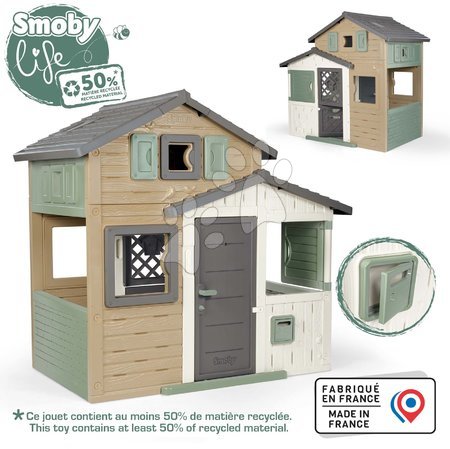 Playhouses with multi-activity center - Set Friends eco-friendly playhouse in natural colors with the Friends Evo Playhouse Green Smoby play center. - 8