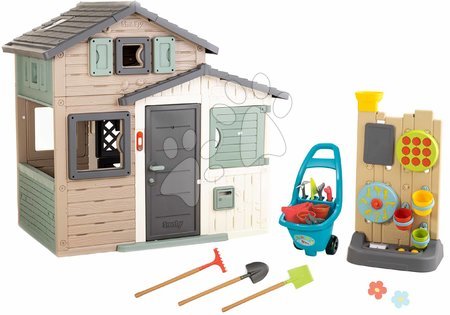 Kućice s alatom - Set kućica Prijatelja u ekološkim bojama i igrački zid s 6 aktivnosti Friends Evo Playhouse Green Smoby