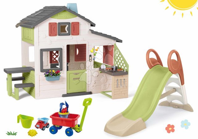 3-6 lat - Zestaw domek Przyjaciół i zjeżdżalnia 1,5 m Toboggan Friends House Life Smoby 