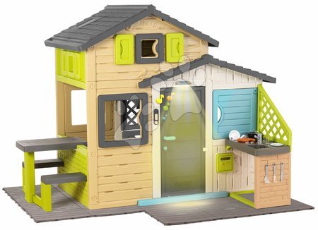  - Maison des Amis avec coin salon sous la lampe sur le sol dans des couleurs naturelles Friends House Evo Playhouse Smoby