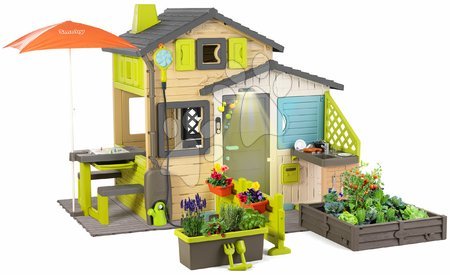 Smoby - Maison des Amis sur le sol avec un ensemble complet d'équipements dans des couleurs naturelles Friends House Evo Playhouse Sm