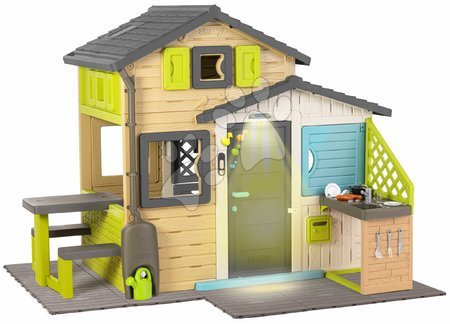 Kleine Spielhäuser für Kinder - Spielhaus der Freunde mit Boden und Lampe in Naturfarben Friends House Evo Smoby