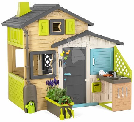 Cabanes pour enfants - Maison d'Amis avec pot de fleurs près de la cuisine dans des couleurs naturelles Friends House Evo Playhouse Smoby