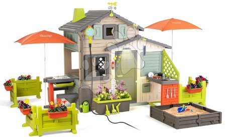 Játékok 3 - 6 éves gyerekeknek - Ökobarát Jóbarátok házikó nagy kerttel natúr színvilágban Friends House Evo Playhouse Green Smoby