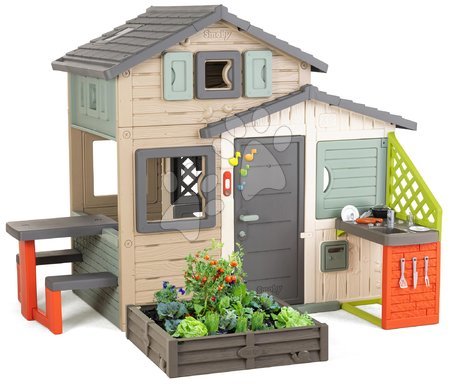 Domečky pro děti - Domeček Přátel ekologický s pískovištěm na zahradě v přírodních barvách Friends House Evo Playhouse Green Smoby