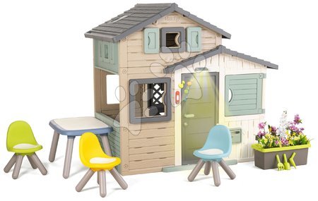 Smoby Green - Maison des Amis écologique avec coin salon de jardin dans des couleurs naturelles Friends House Evo Playhouse Green Smoby