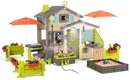 Smoby - Domek Przyjaciół ekologiczny z dużym ogrodem w naturalnym brązie Friends House Evo Playhouse Green Smoby