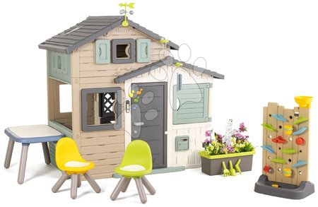 Case in set - Casetta degli Amici ecologica per il meteorologo con parete da gioco nei colori naturali marroni Friends House Evo Playhouse