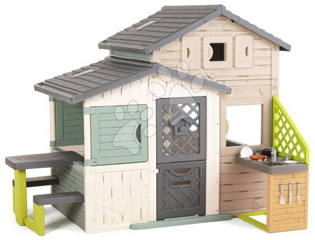 Smoby - Căsuța Prietenilor ecologică cu bucătărie în spate în culori maro Friends House Evo Playhouse Green Smoby