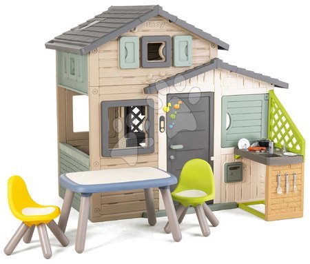 Smoby - Căsuța Prietenilor ecologică cu loc de stat în grădină în culori naturale maro Friends House Evo Playhouse Green Smoby
