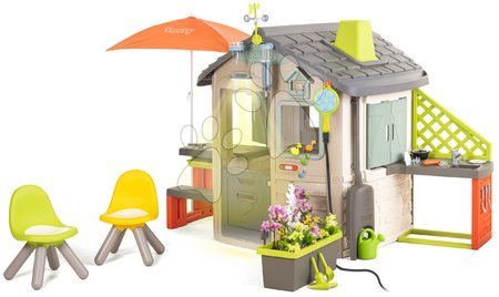 Case in set - Casetta ecologica con zona relax sotto l'ombrellone in colori naturali Neo Jura Lodge Playhouse Green Smoby