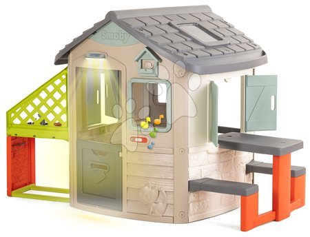 Case in set - Casetta ecologica con tavolo da picnic in colori naturali Neo Jura Lodge Playhouse Green Smoby