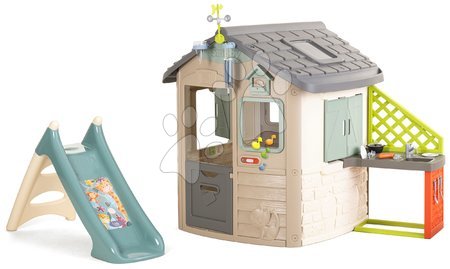 Case in set - Casetta ecologica per i piccoli meteorologi con scivolo in colori naturali Neo Jura Lodge Playhouse Green Smoby